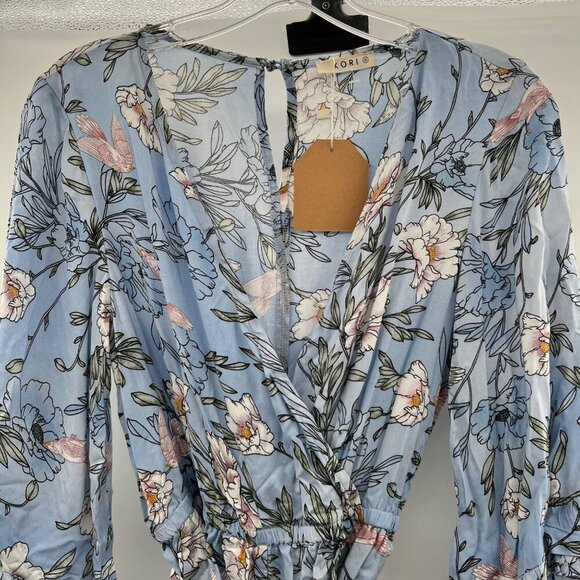 KORi Women's Floral Romper 3/4 Sleeve Blue/Multi Belted Size Small New - Picture 2 of 9